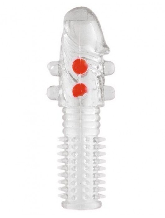 Гелевая прозрачная насадка с шариками и шипами - 14 см. - Toyfa Basic - в Новочебоксарске купить с доставкой