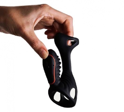 Чёрная насадка на фаллос Gladiator + LRS  с трехкнопочным пультом управления - Adrien Lastic - в Новочебоксарске купить с доставкой