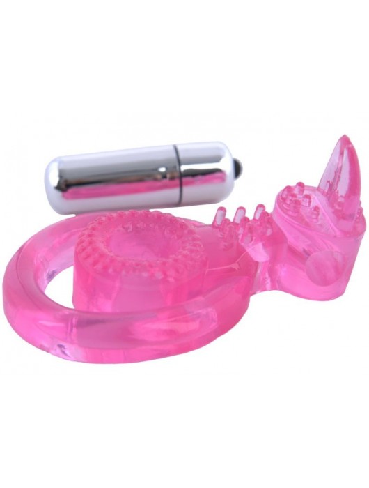 Розовая вибронасадка со стимулятор клитора   Язычок - Toyfa Basic - в Новочебоксарске купить с доставкой