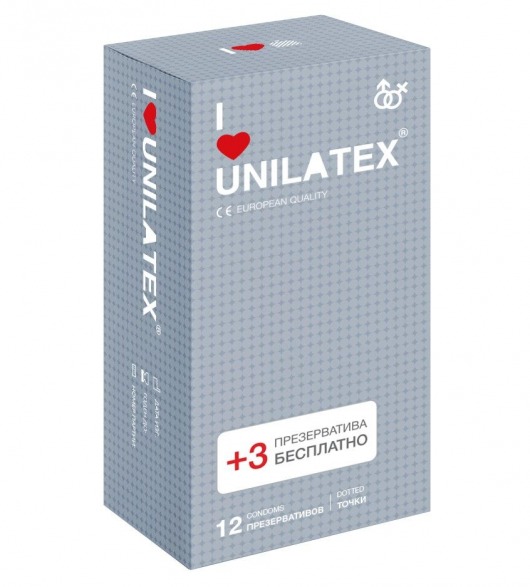 Презервативы с точками Unilatex Dotted - 12 шт. + 3 шт. в подарок - Unilatex - купить с доставкой в Новочебоксарске
