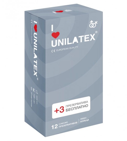 Презервативы с рёбрами Unilatex Ribbed - 12 шт. + 3 шт. в подарок - Unilatex - купить с доставкой в Новочебоксарске