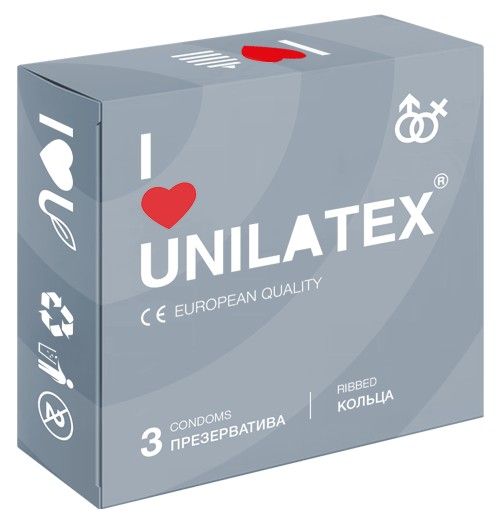 Презервативы с рёбрами Unilatex Ribbed - 3 шт. - Unilatex - купить с доставкой в Новочебоксарске
