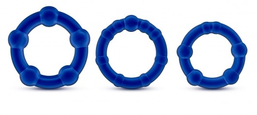 Набор из 3 синих эрекционных колец Stay Hard Beaded Cockrings - Blush Novelties - в Новочебоксарске купить с доставкой