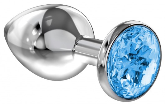 Большая серебристая анальная пробка Diamond Light blue Sparkle Large с голубым кристаллом - 8 см. - Lola Games - купить с доставкой в Новочебоксарске