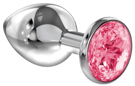 Большая серебристая анальная пробка Diamond Pink Sparkle Large с розовым кристаллом - 8 см. - Lola Games - купить с доставкой в Новочебоксарске