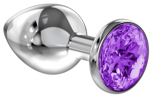 Большая серебристая анальная пробка Diamond Purple Sparkle Large с фиолетовым кристаллом - 8 см. - Lola Games - купить с доставкой в Новочебоксарске