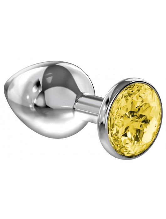 Малая серебристая анальная пробка Diamond Yellow Sparkle Small с жёлтым кристаллом - 7 см. - Lola Games - купить с доставкой в Новочебоксарске