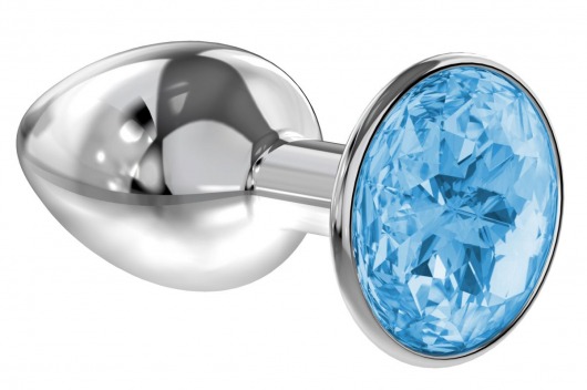 Малая серебристая анальная пробка Diamond Light blue Sparkle Small с голубым кристаллом - 7 см. - Lola Games - купить с доставкой в Новочебоксарске