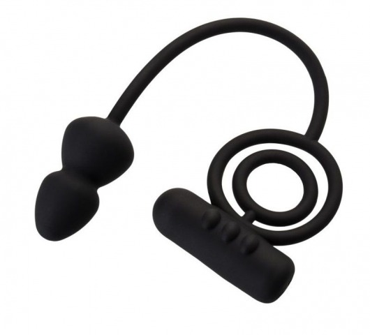 Чёрное эрекционное кольцо с вибропулькой и анальным хвостом - Erotist Adult Toys - в Новочебоксарске купить с доставкой