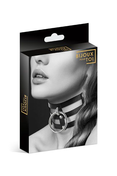 Чёрный тройной чокер с большим кольцом - Bijoux Pour Toi - купить с доставкой в Новочебоксарске