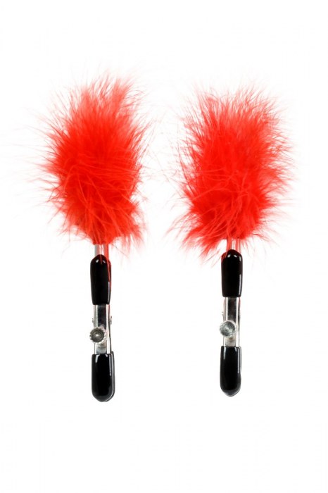 Зажимы для сосков с красным пухом Theatre - ToyFa - купить с доставкой в Новочебоксарске