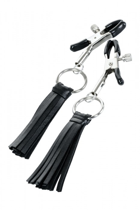 Черно-серебристые зажимы для сосков Theatre с кисточками - ToyFa - купить с доставкой в Новочебоксарске