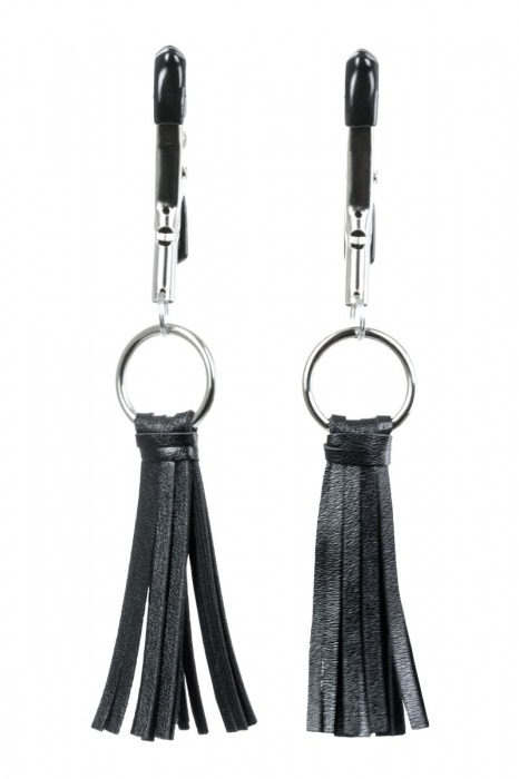 Черно-серебристые зажимы для сосков Theatre с кисточками - ToyFa - купить с доставкой в Новочебоксарске