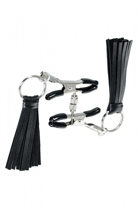 Черно-серебристые зажимы для сосков Theatre с кисточками - ToyFa - купить с доставкой в Новочебоксарске